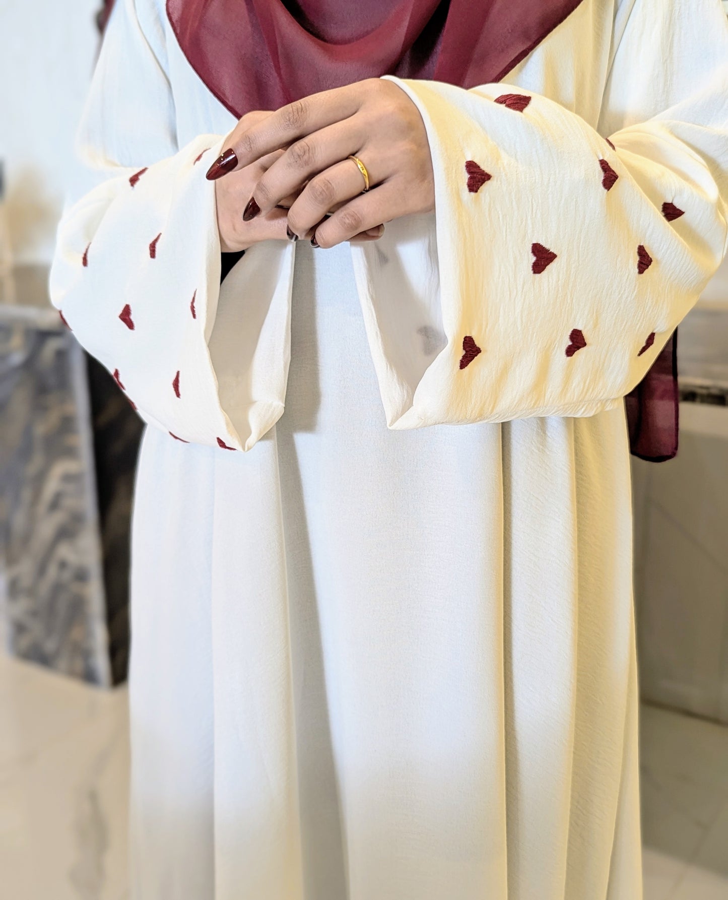 White Heart Embroidered Abaya