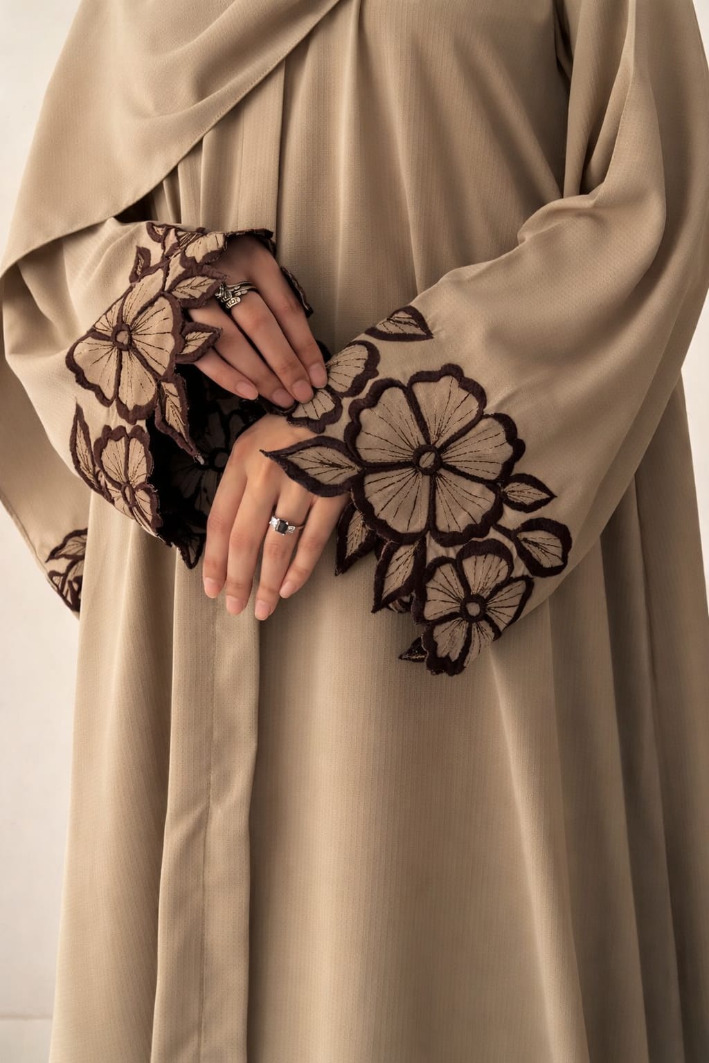 Beige - Flora Embroidered Abaya