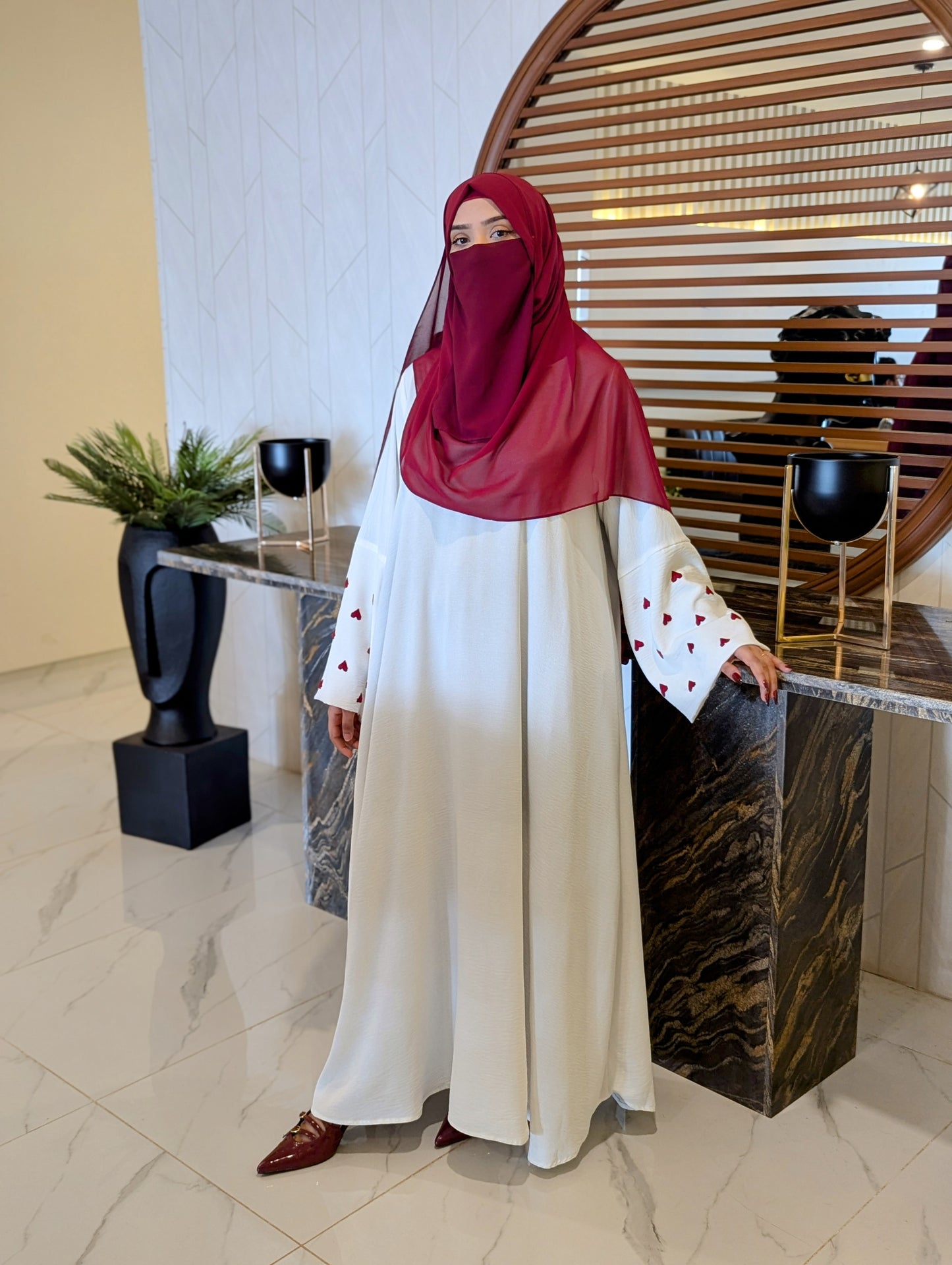 White Heart Embroidered Abaya