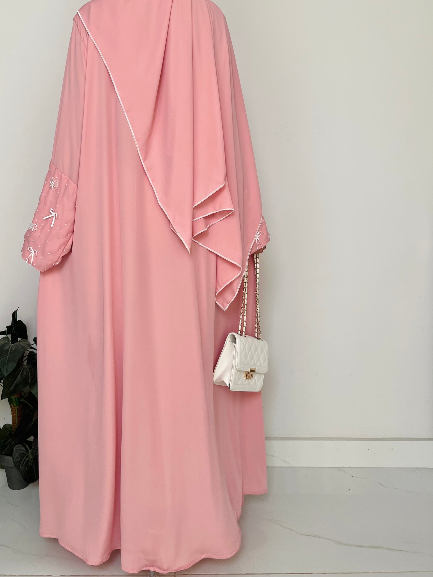 Soft Pink - Handwork Bows Abaya