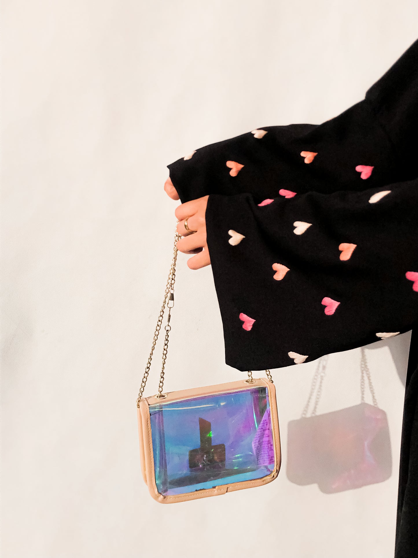 Black - Pink Heart Embroidered Abaya