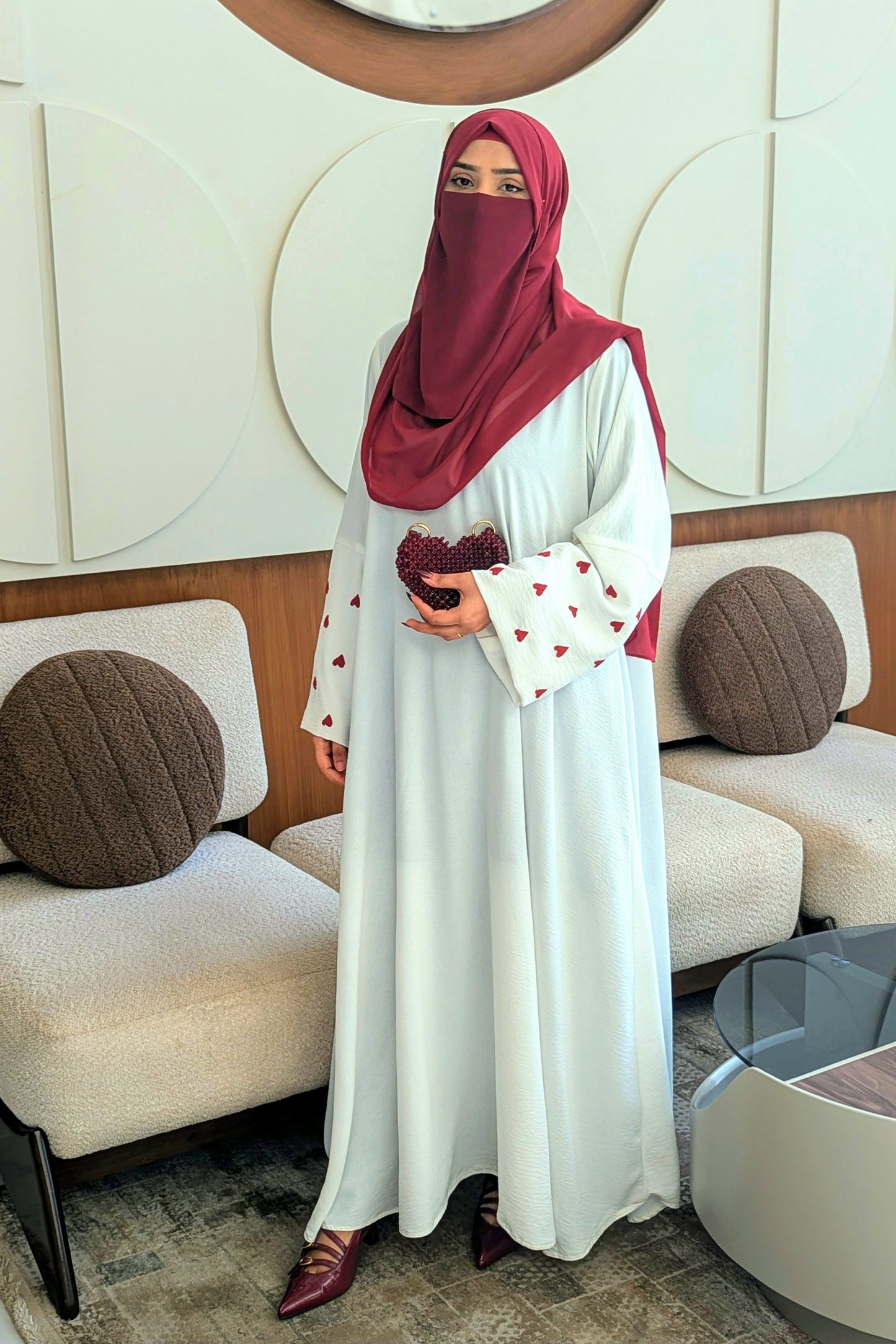 White Heart Embroidered Abaya