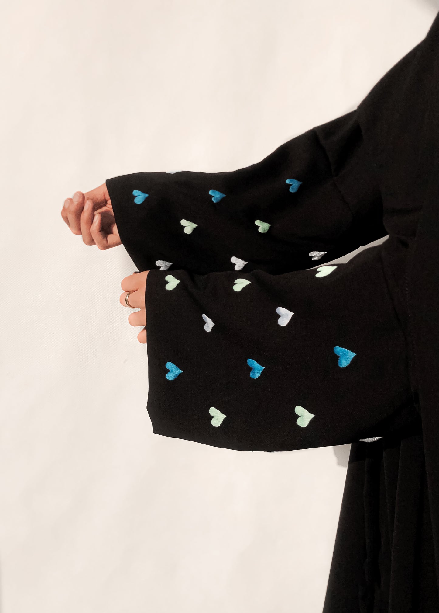 Black - Blue Heart Embroidered Abaya