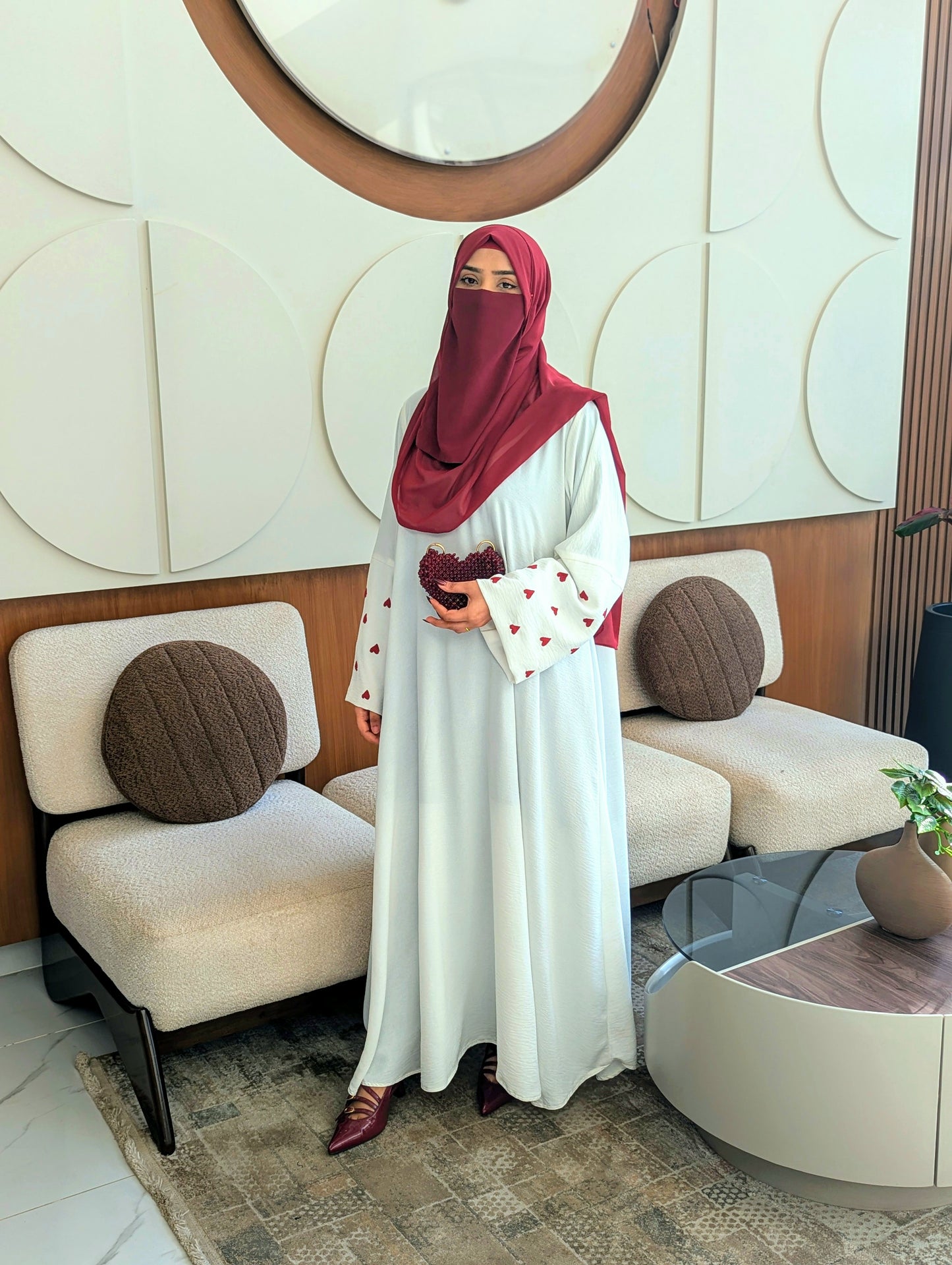 White Heart Embroidered Abaya