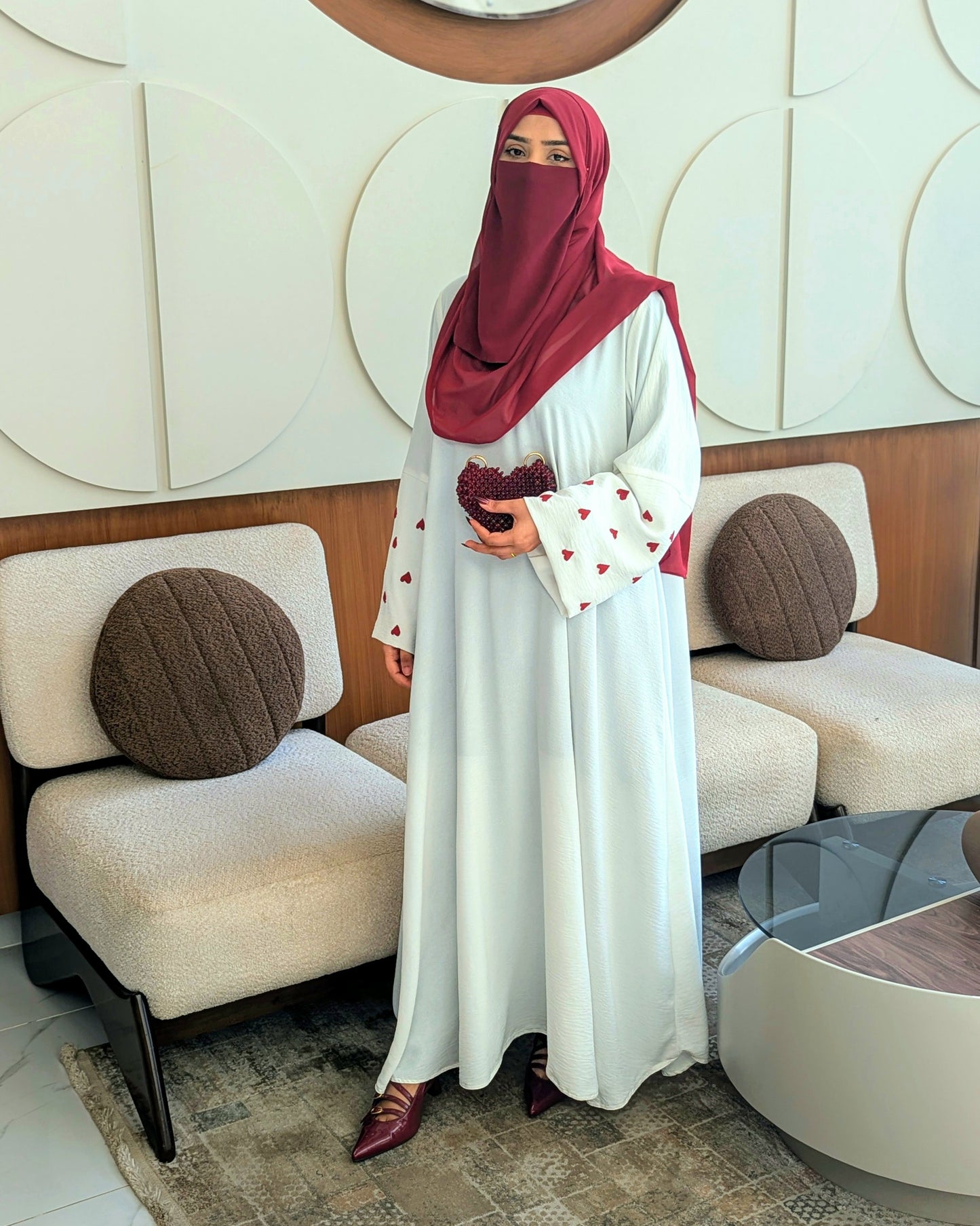 White Heart Embroidered Abaya