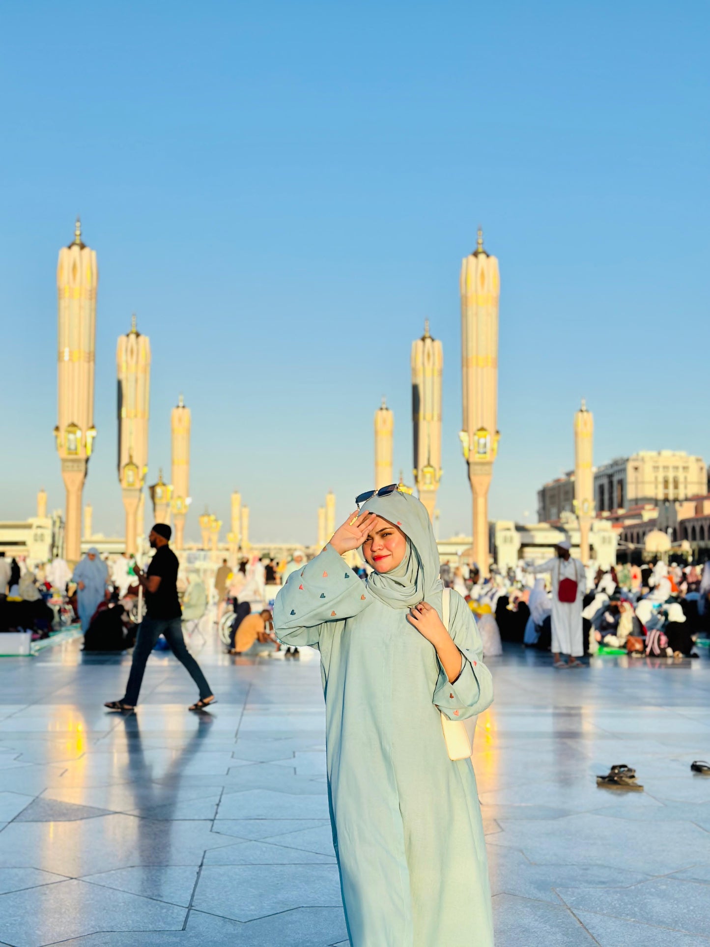 Cyan Blue Heart Embroidered Abaya Set