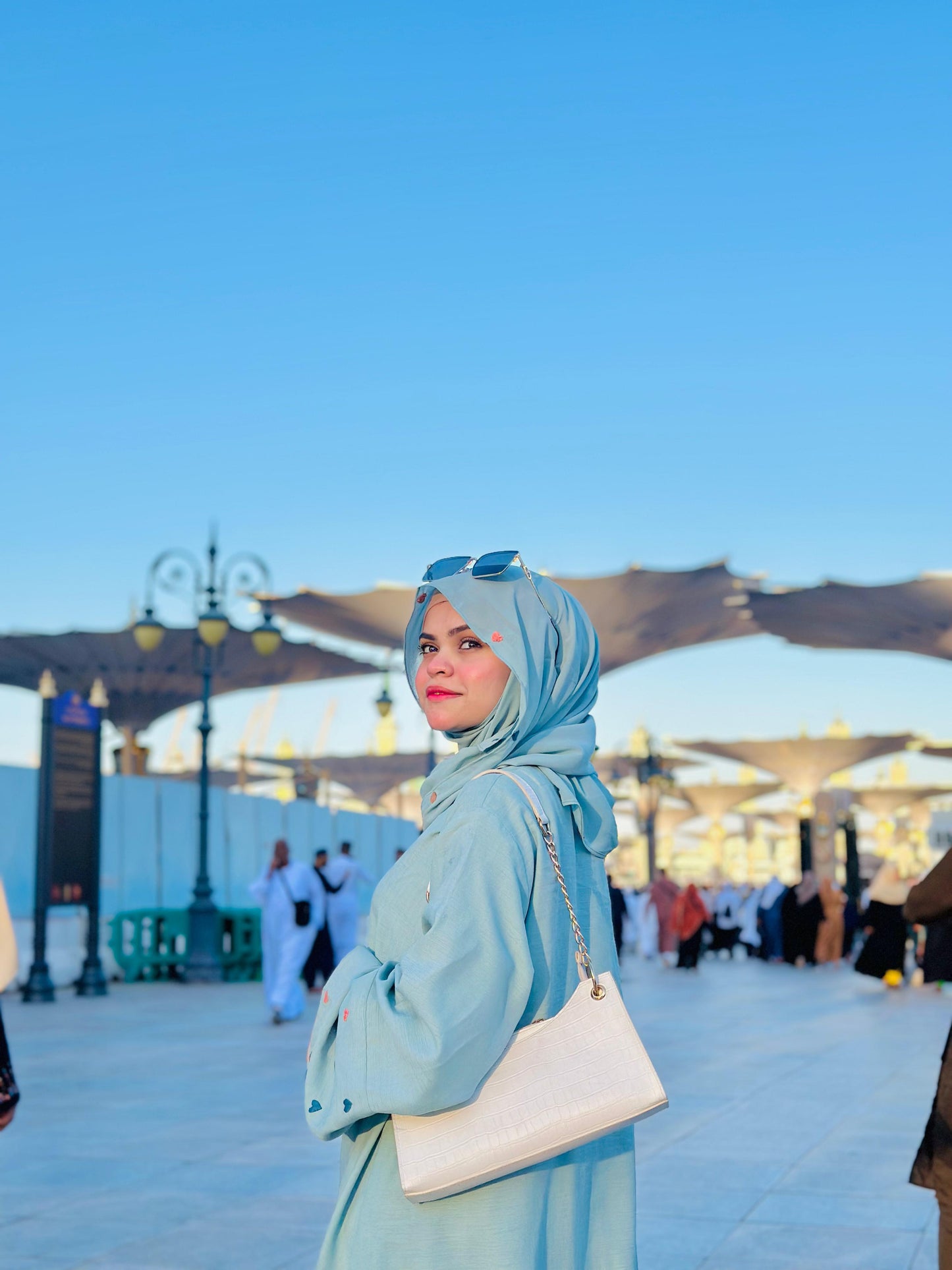 Cyan Blue Heart Embroidered Abaya Set