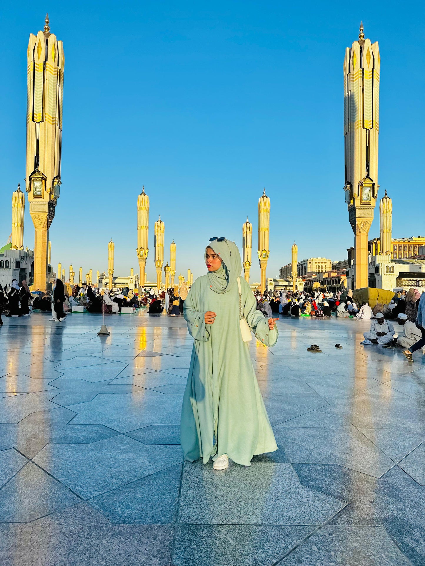 Cyan Blue Heart Embroidered Abaya Set