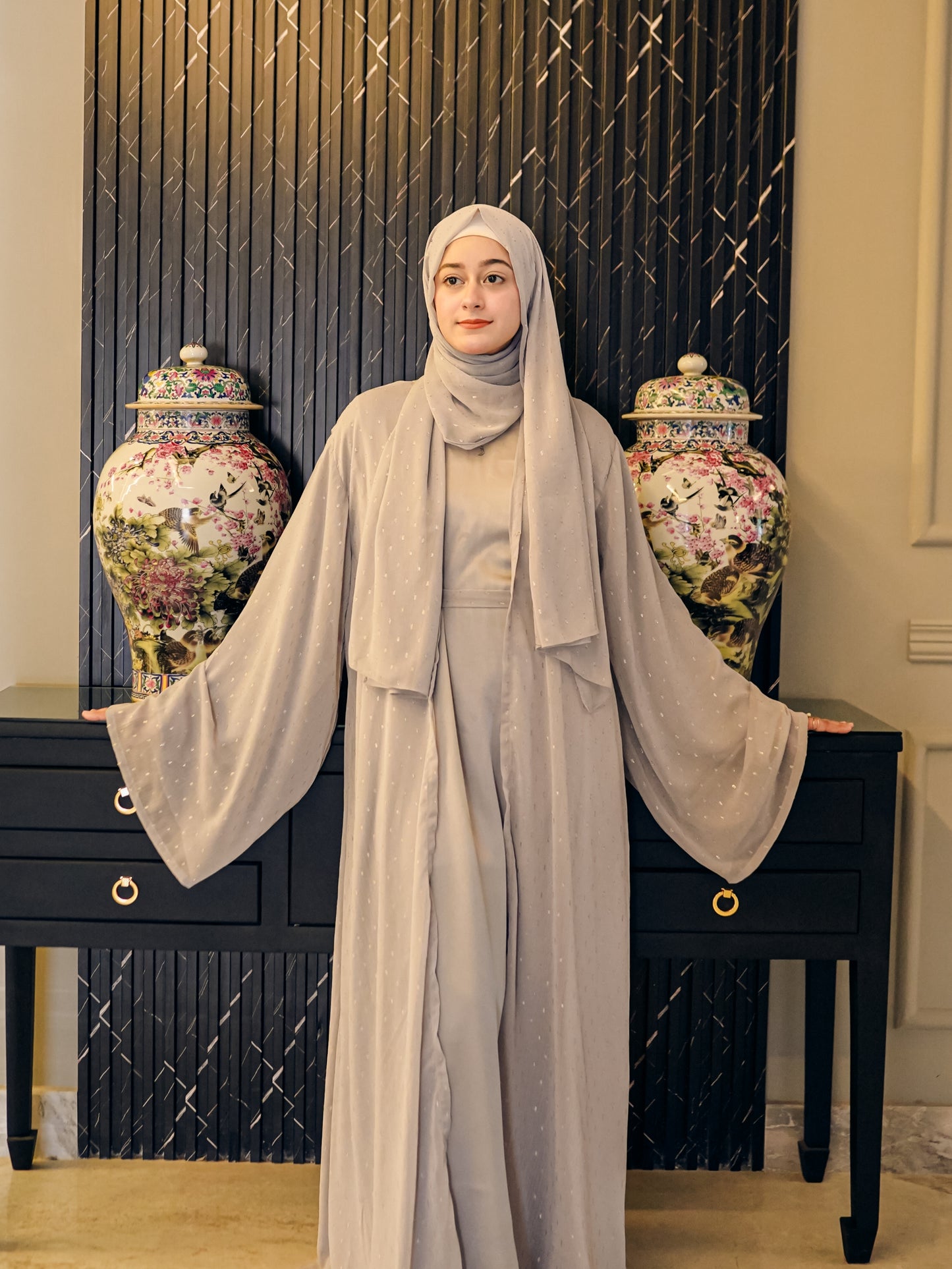 Grey - Zari Luxe Abaya Set