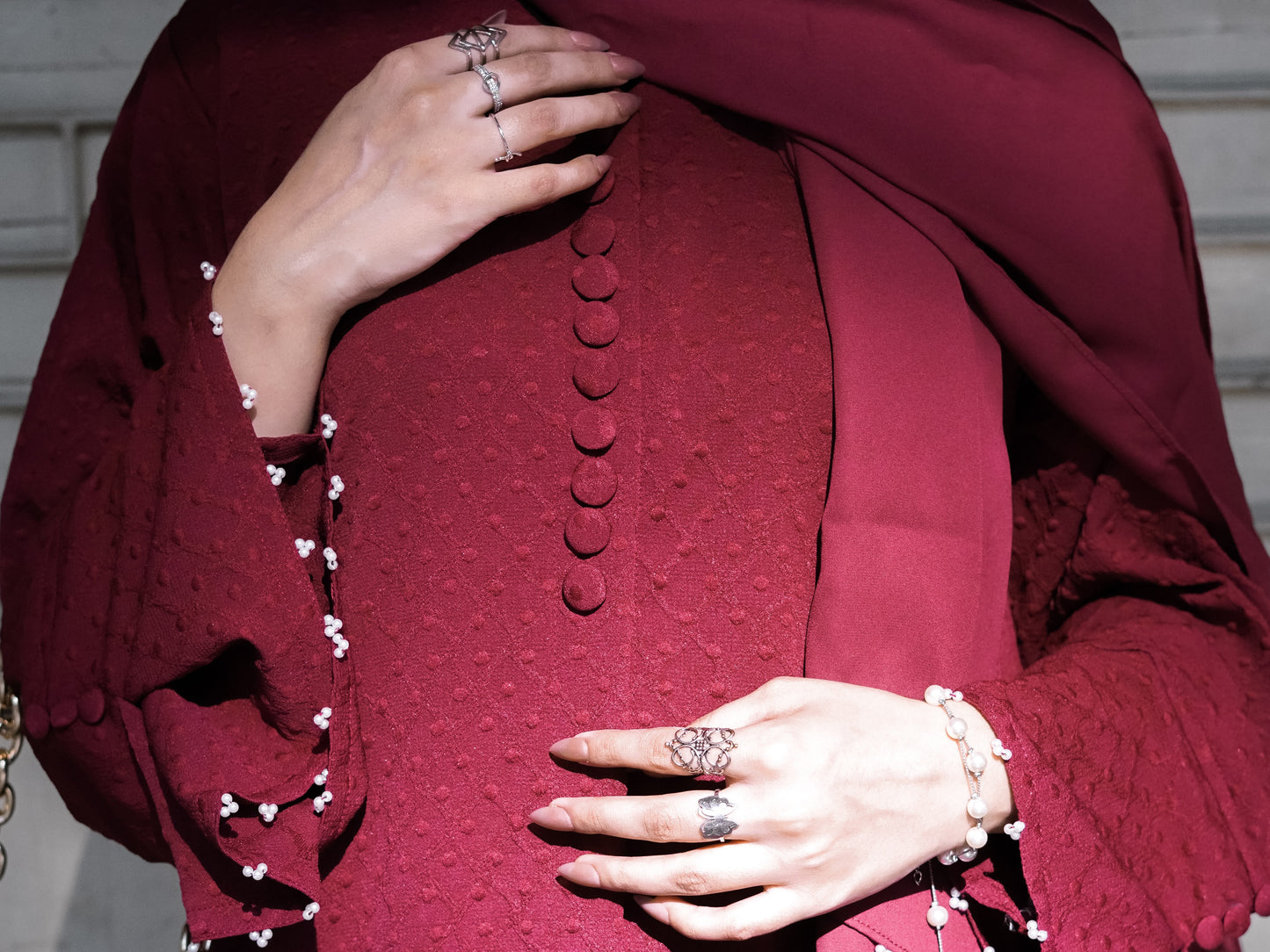 Maroon - Textured Abaya
