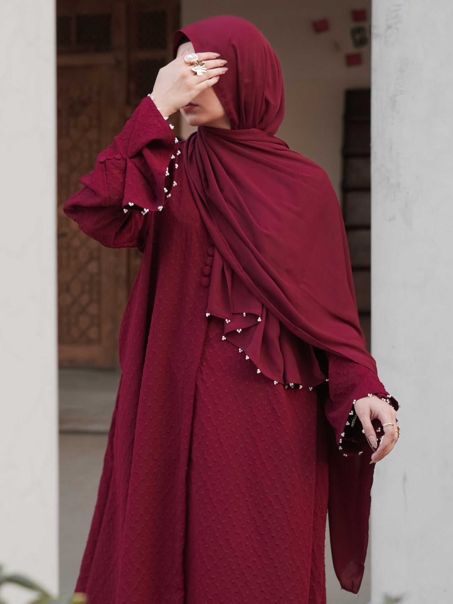 Maroon - Textured Abaya