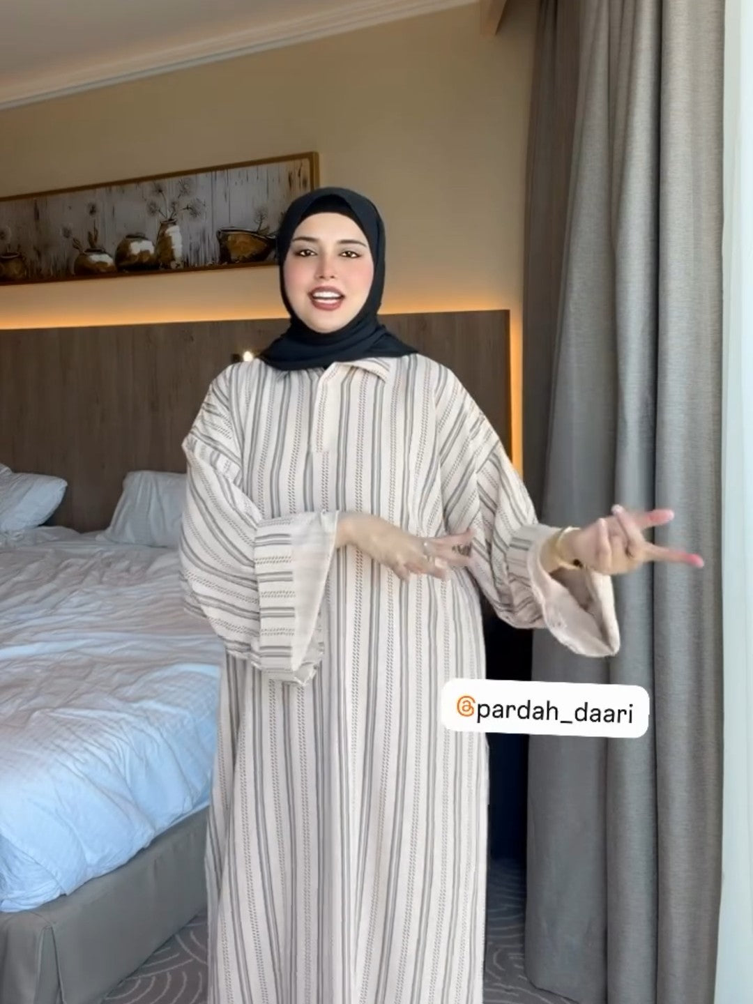 Beige Stripped - Modest Dress