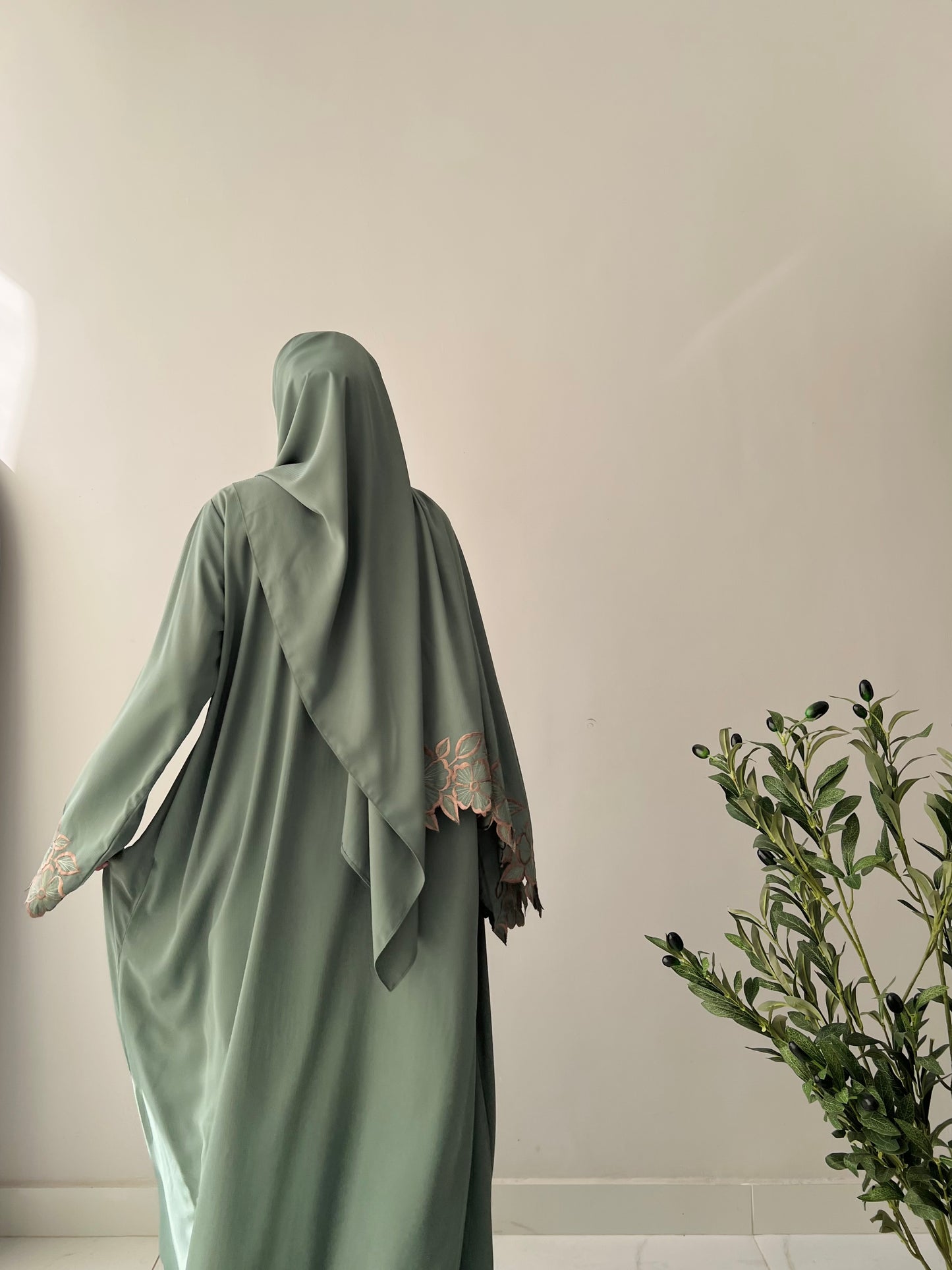 Sage Green - Flora Embroidered Abaya