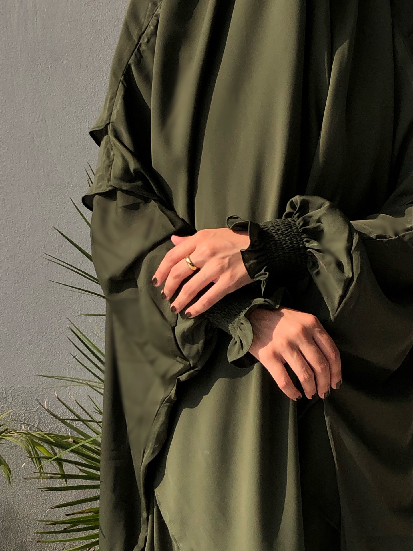 Olive Green Abaya And Double Layer Long Khimar