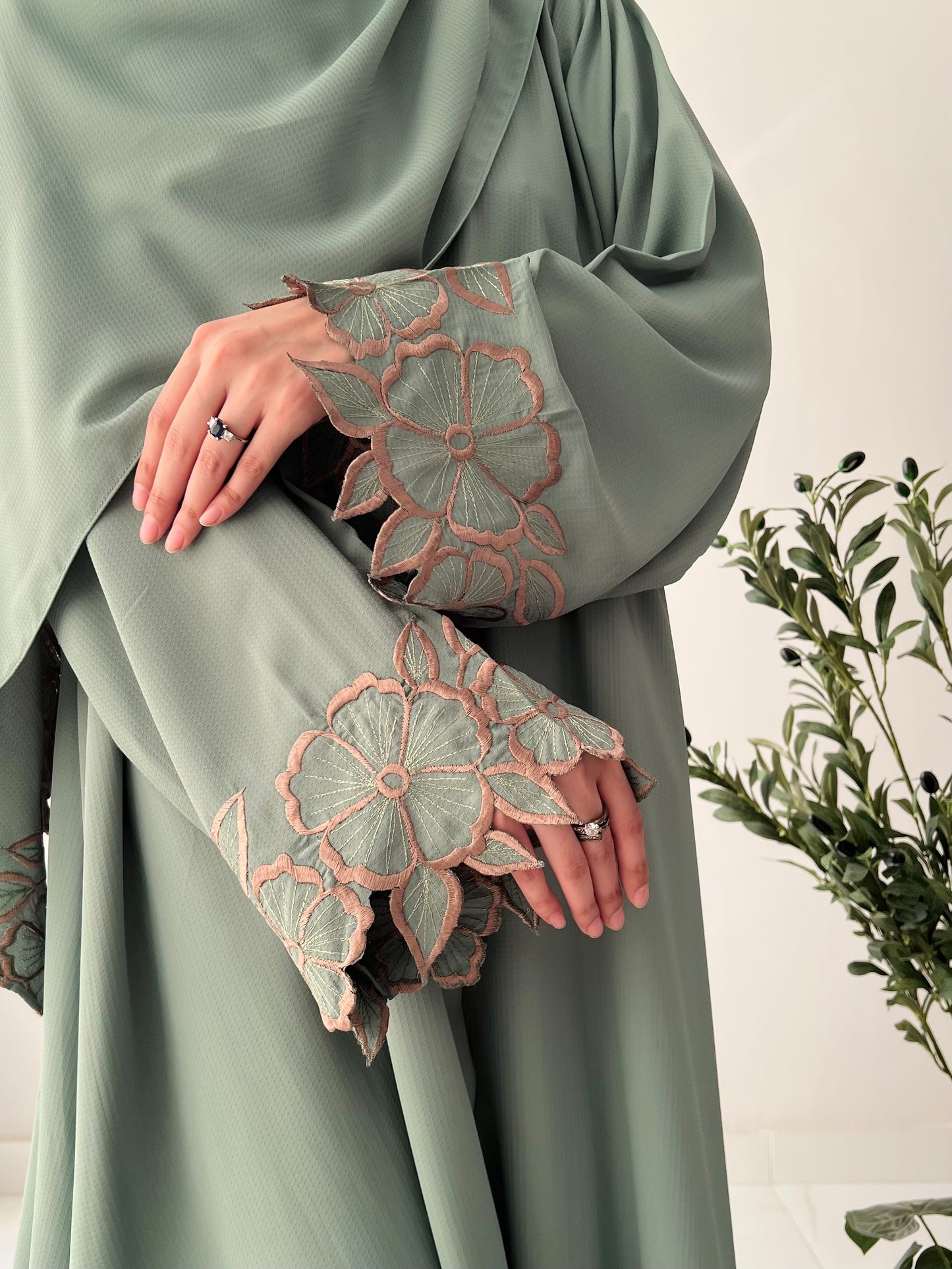 Sage Green - Flora Embroidered Abaya