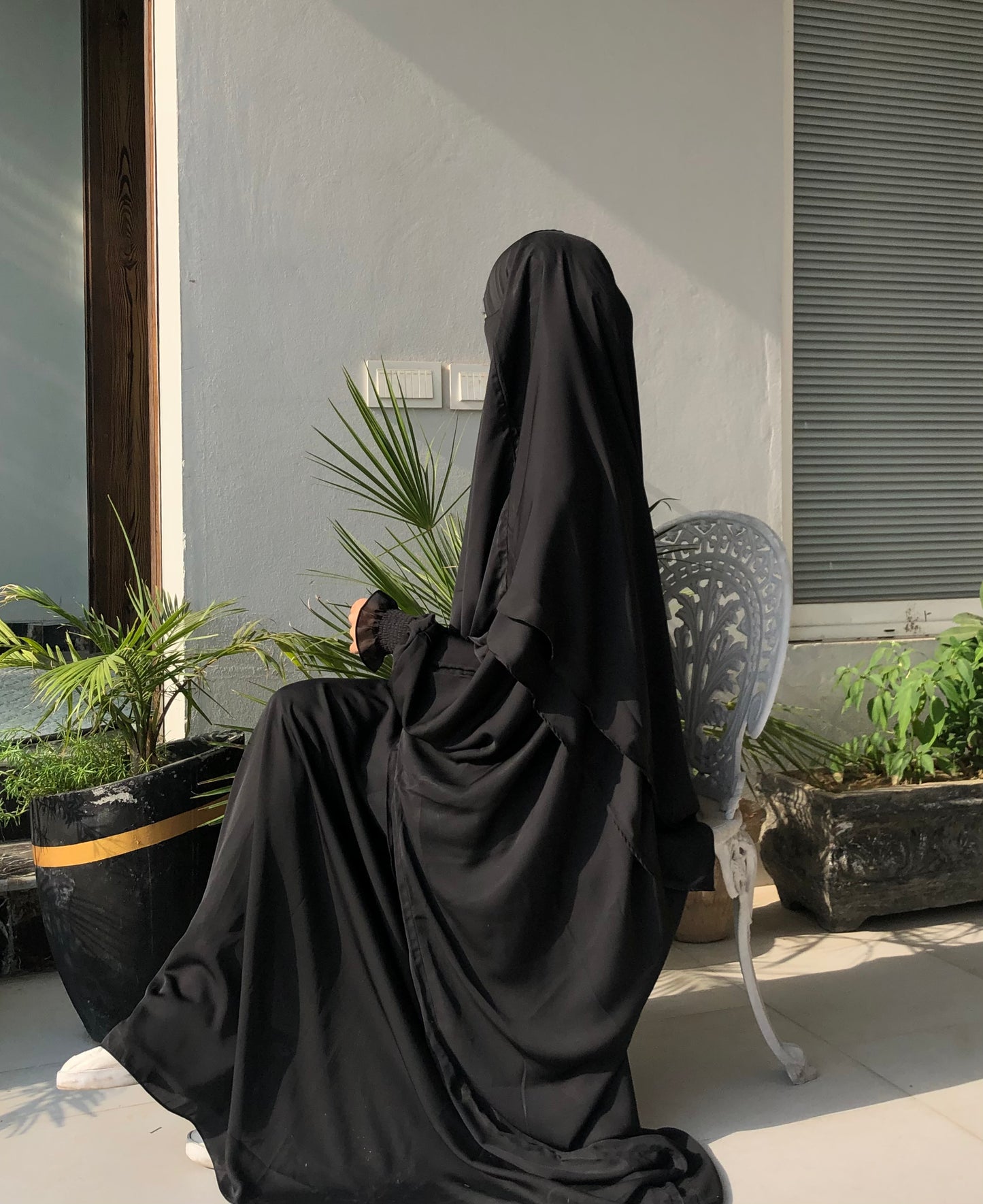 Black Abaya And Double Layer Long Khimar