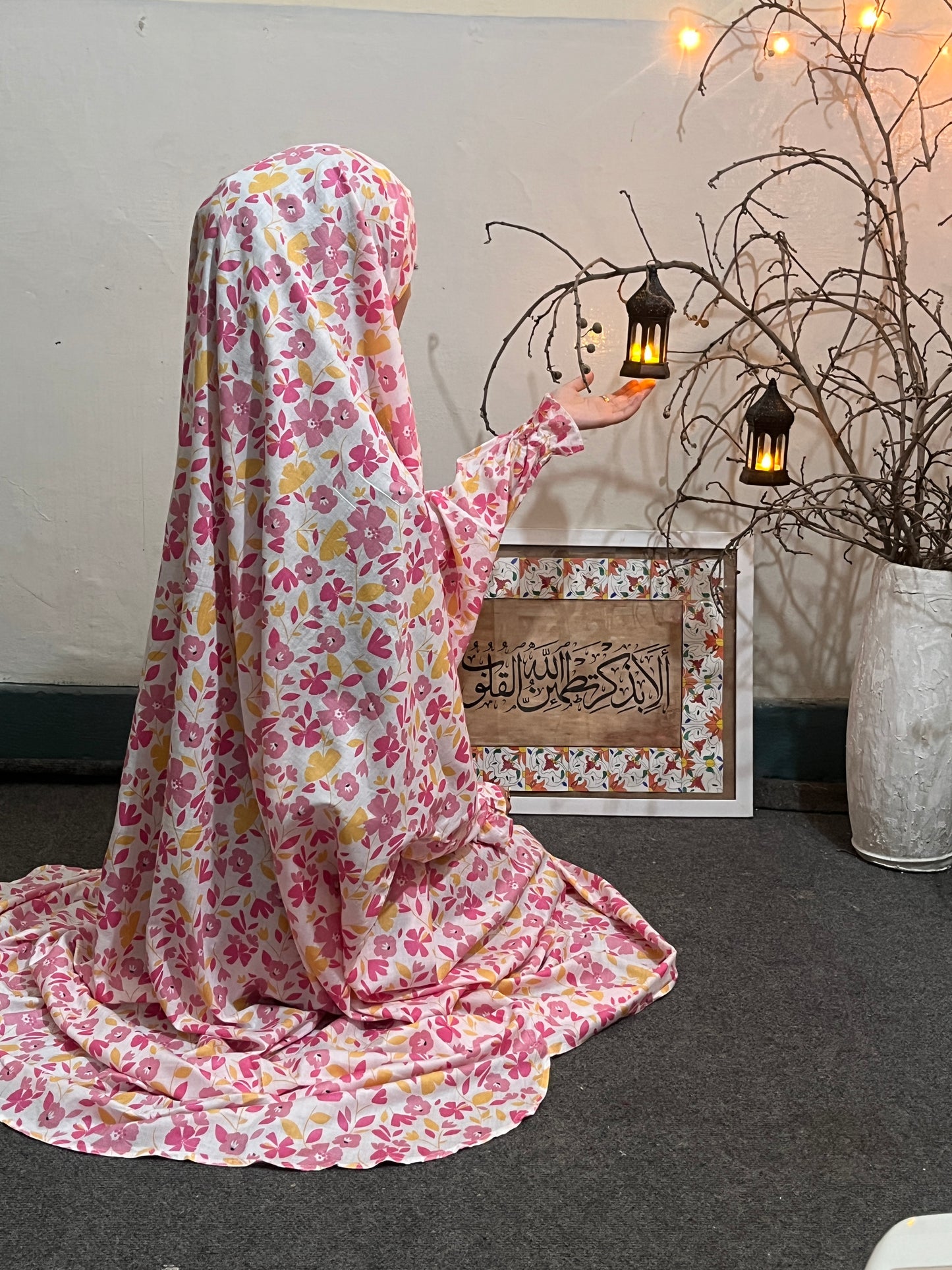 White Pink Floral - Namaz Chadar