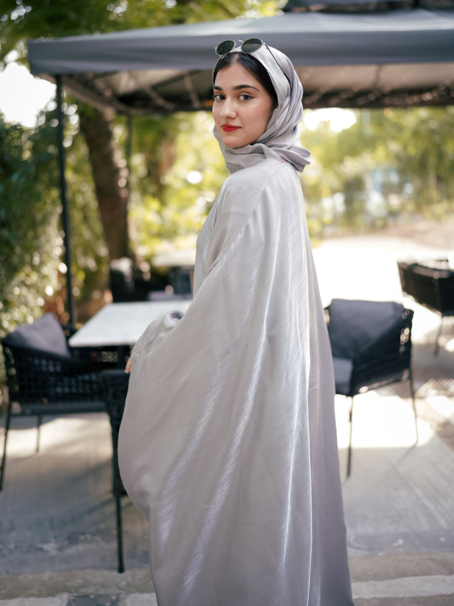 SILVER GREY - HOOR LUXURY SILK ABAYA SET