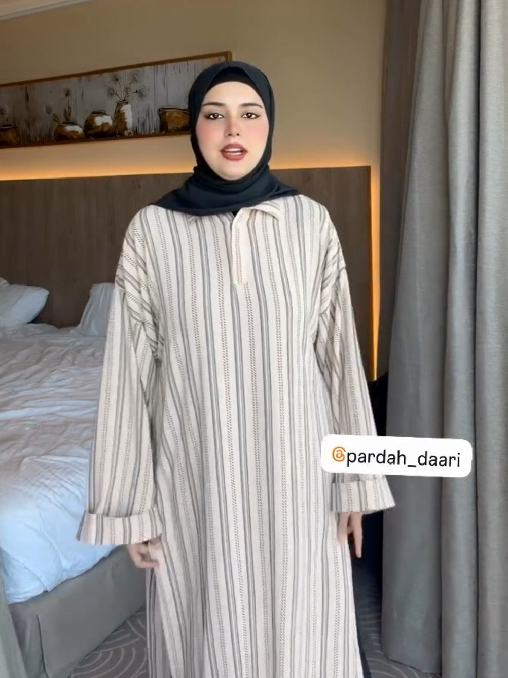 Beige Stripped - Modest Dress