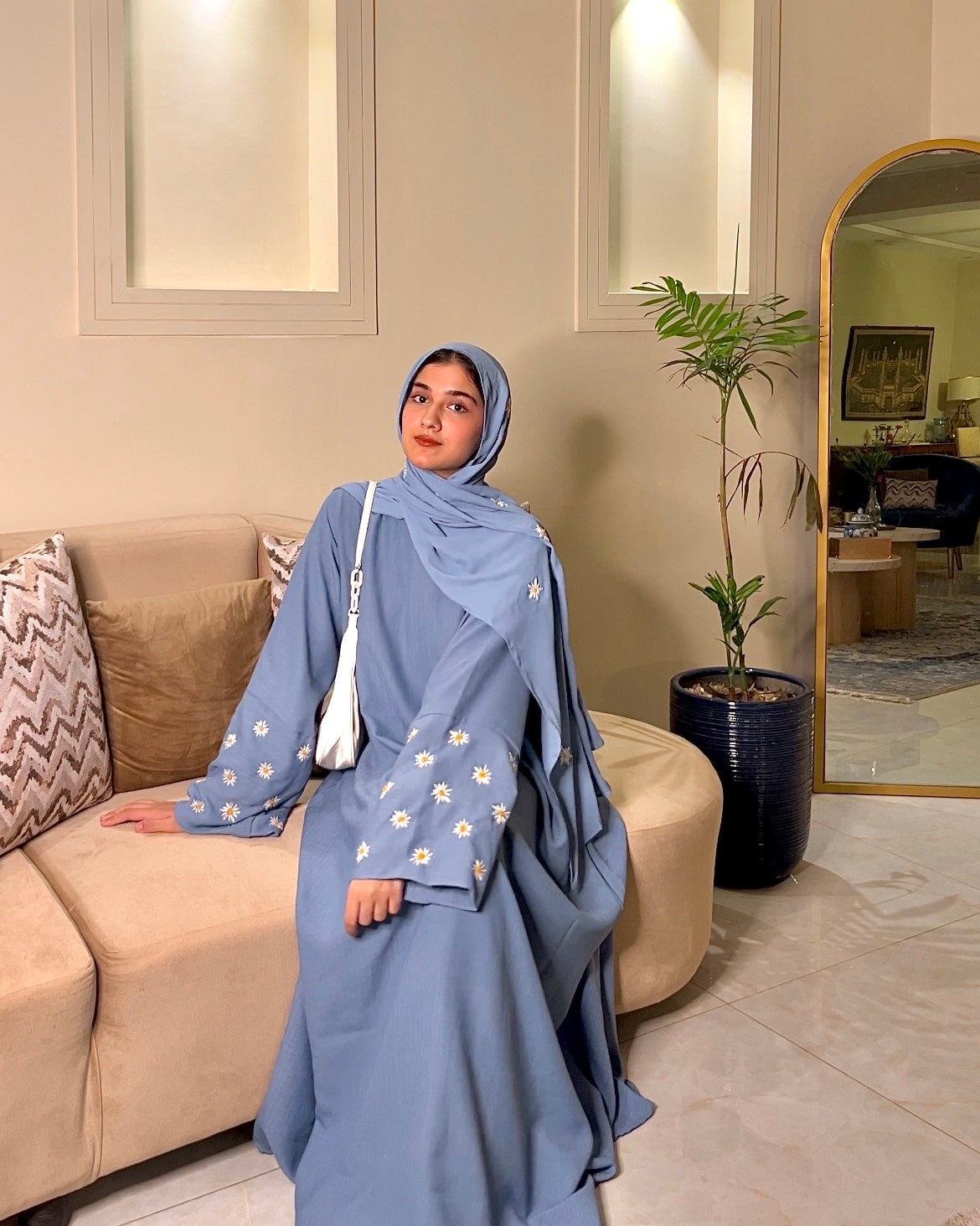 DENIM BLUE - DAISY EMBROIDERED ABAYA SET