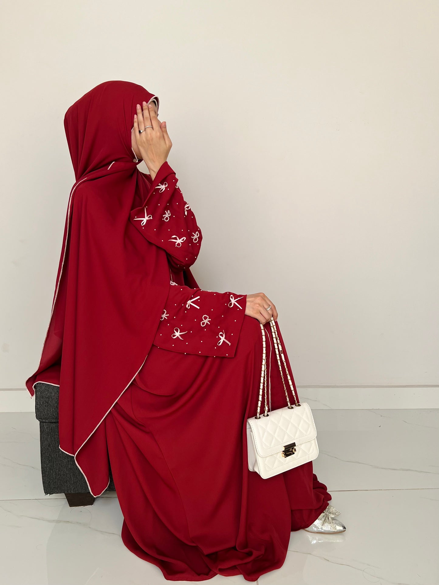 Cherry Red - Handwork Bows Abaya