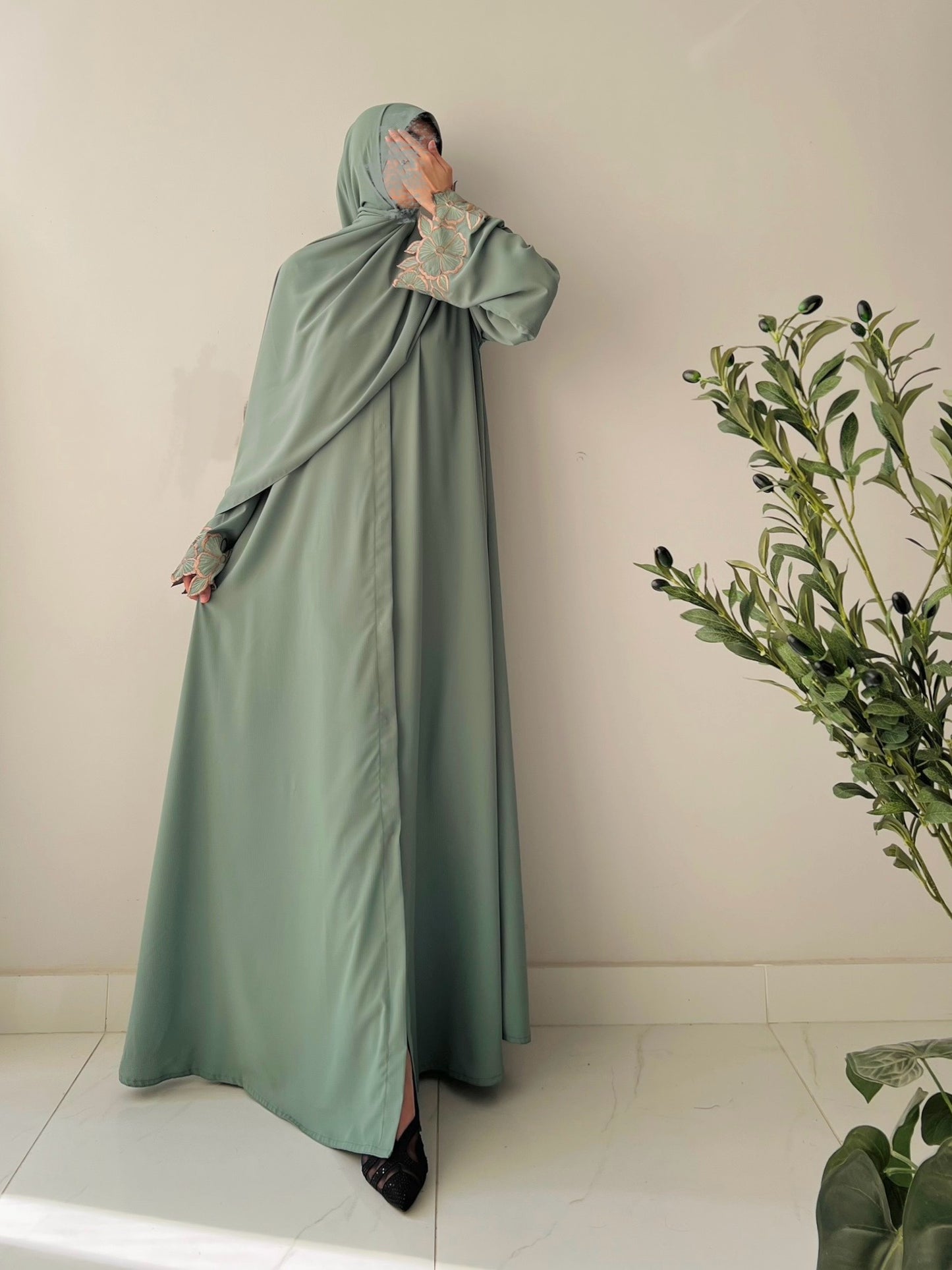 Sage Green - Flora Embroidered Abaya