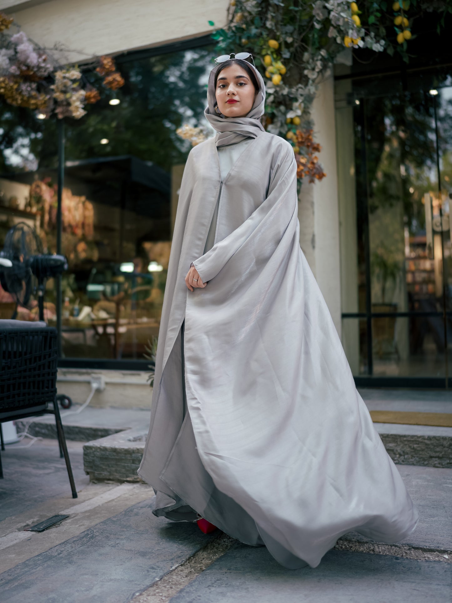 SILVER GREY - HOOR LUXURY SILK ABAYA SET