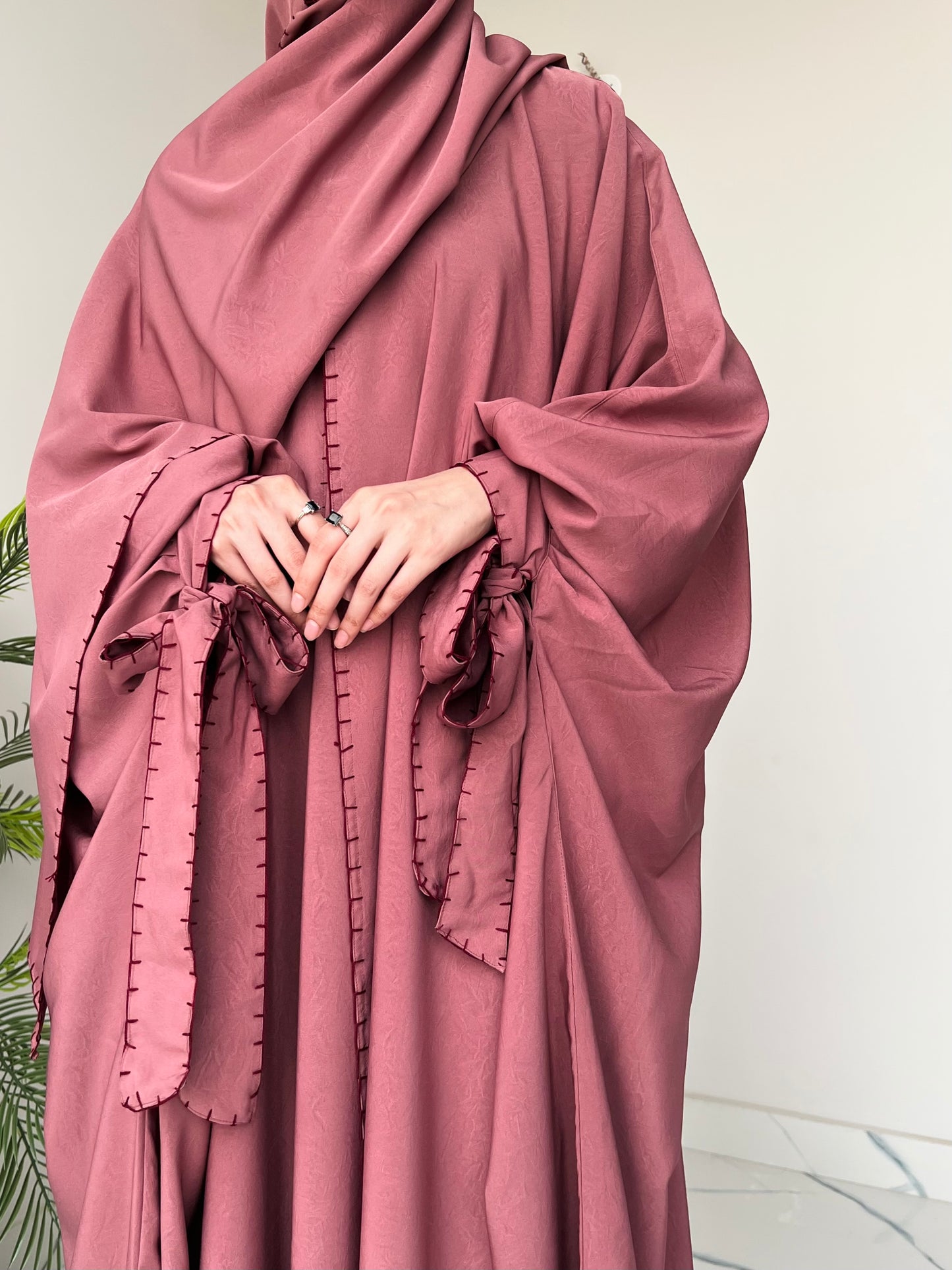 Pink - Drape Abaya Set