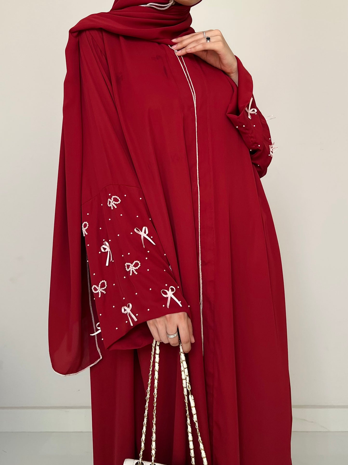 Cherry Red - Handwork Bows Abaya