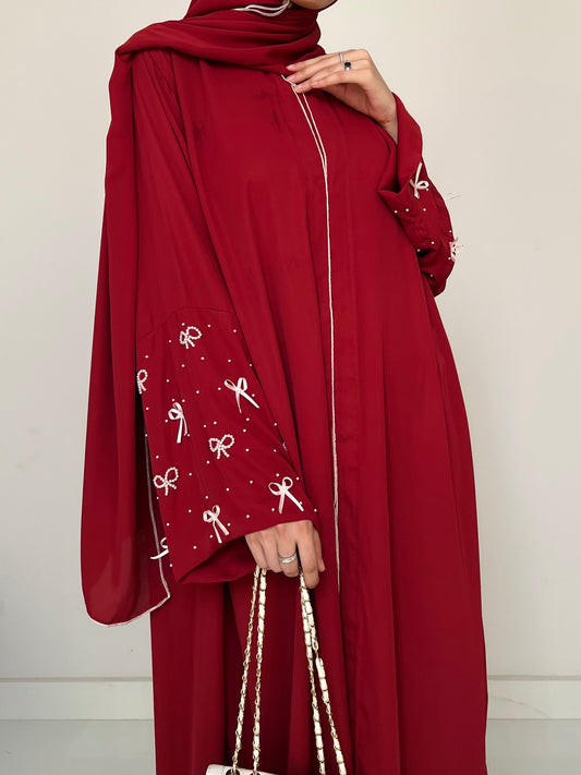 Cherry Red - Handwork Bows Abaya
