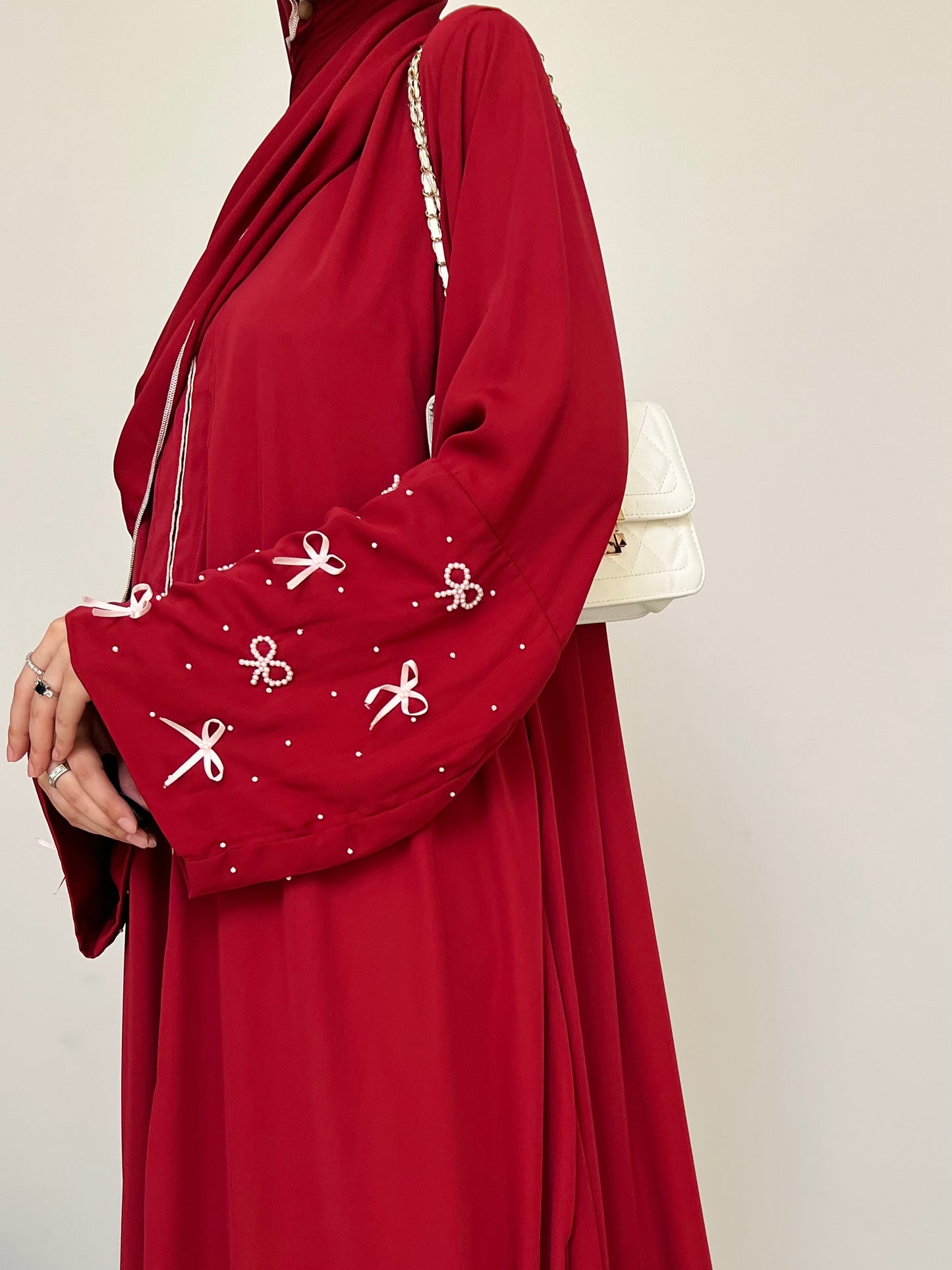 Cherry Red - Handwork Bows Abaya