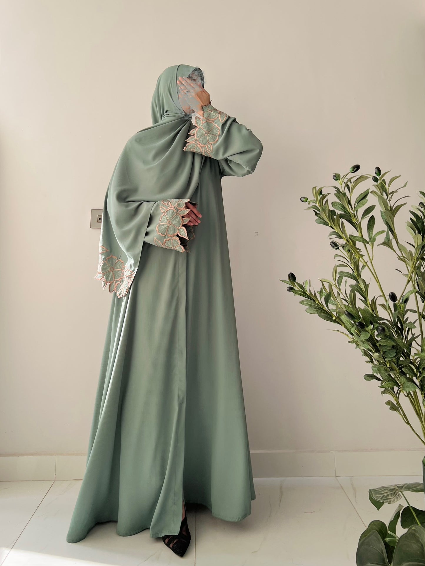 Sage Green - Flora Embroidered Abaya