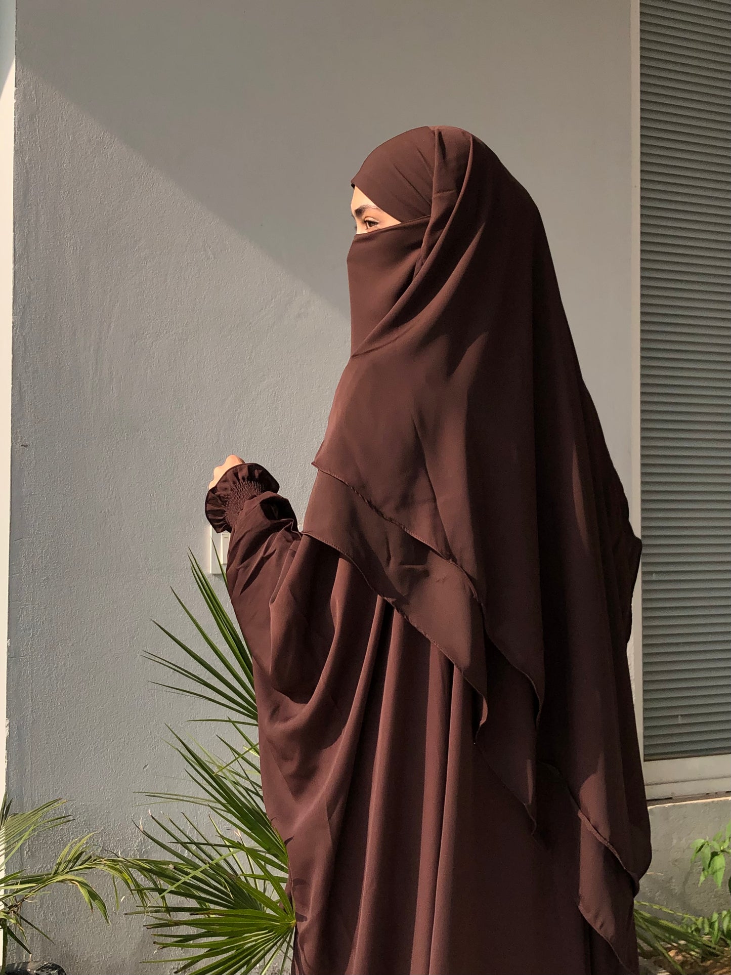 Chocco Brown Abaya And Double Layer Long Khimar