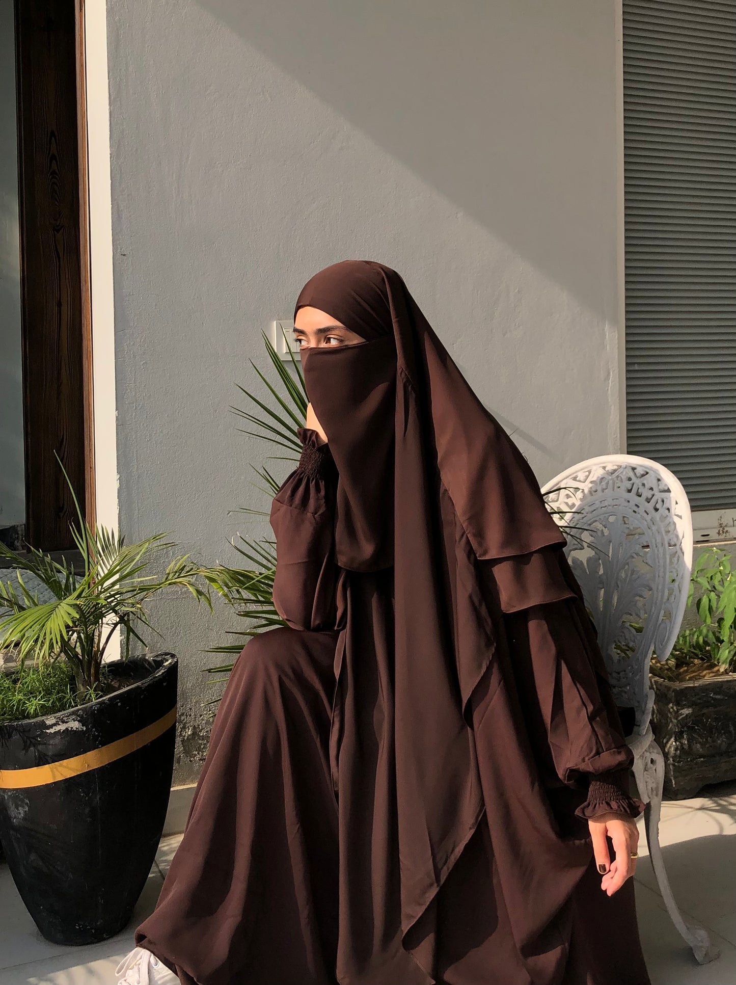 Chocco Brown Abaya And Double Layer Long Khimar