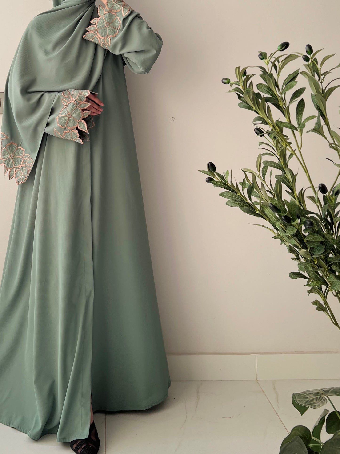 Sage Green - Flora Embroidered Abaya