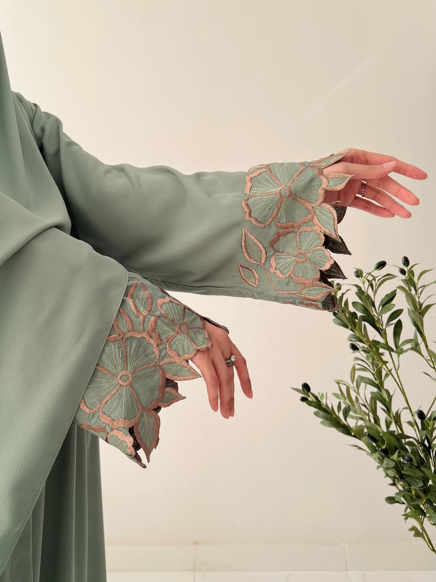 Sage Green - Flora Embroidered Abaya