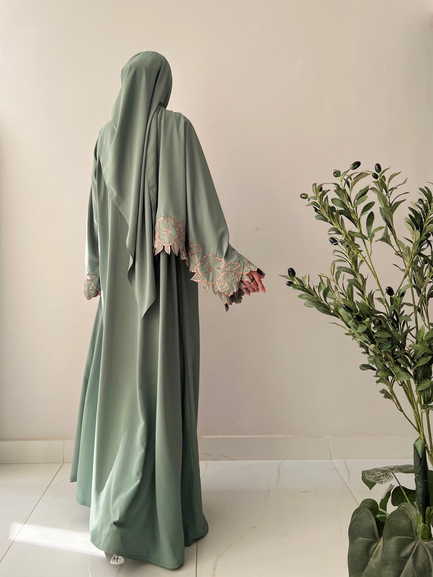 Sage Green - Flora Embroidered Abaya