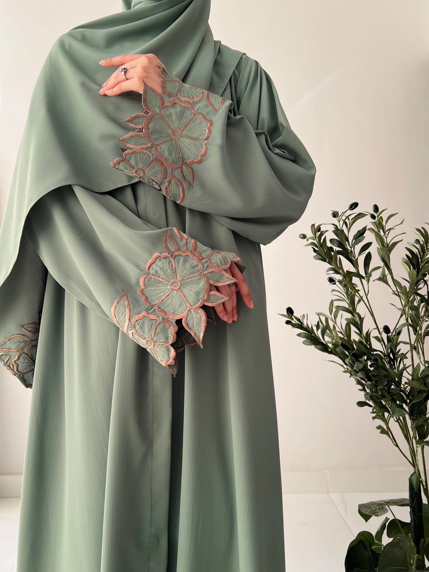 Sage Green - Flora Embroidered Abaya