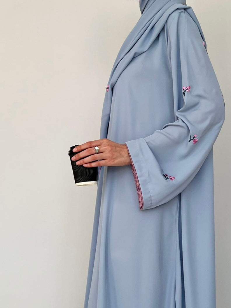 Lotus Blue - Embroidered Abaya