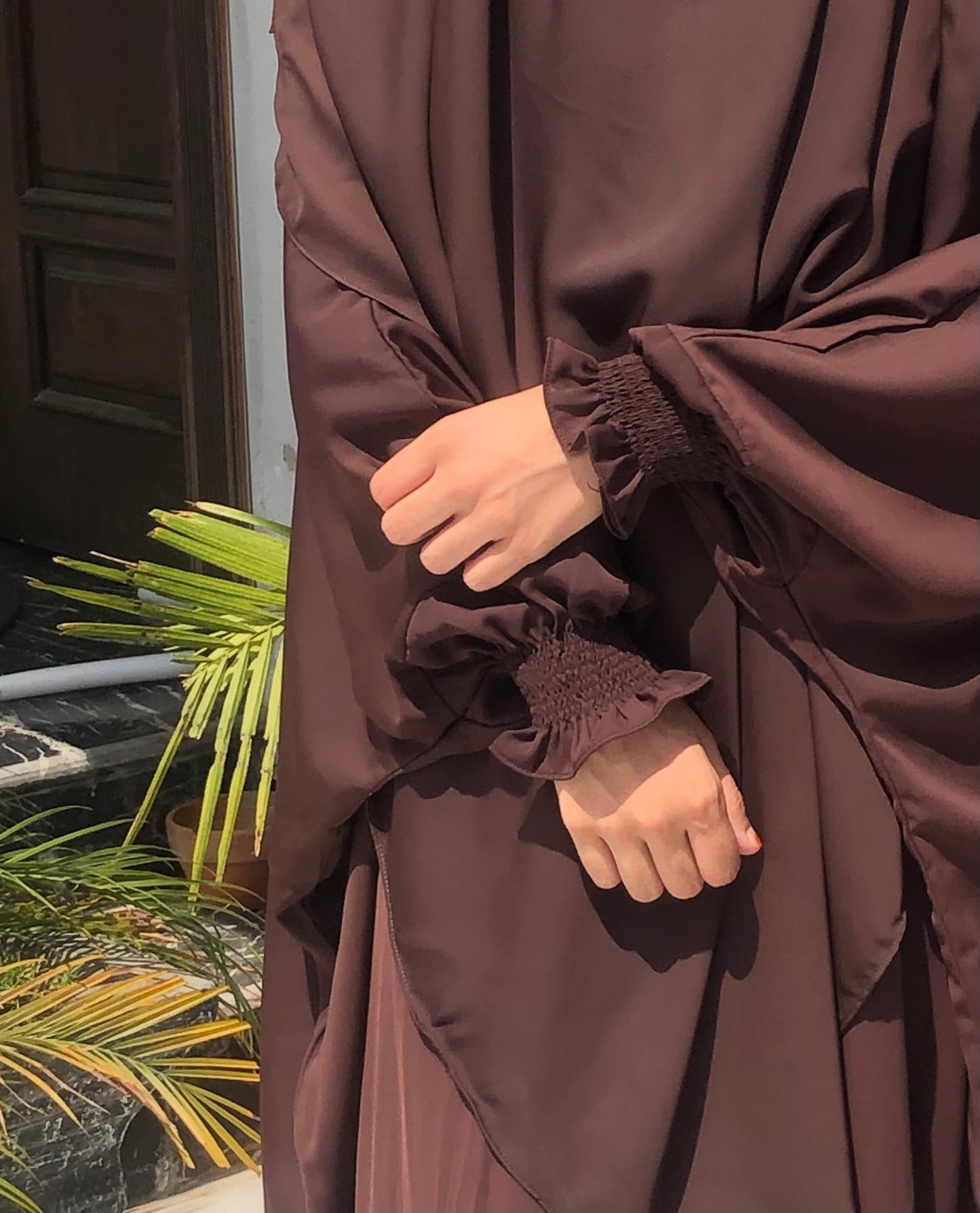 Chocco Brown Abaya And Double Layer Long Khimar