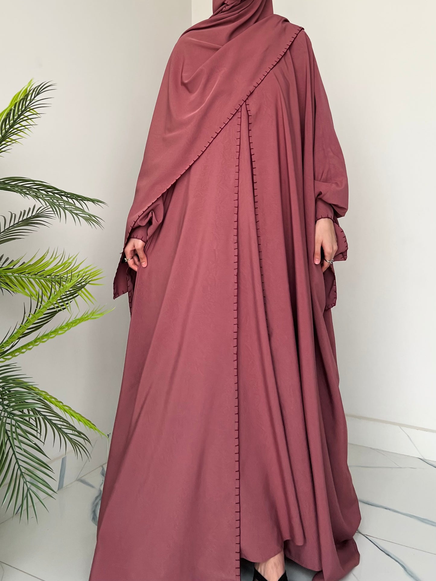 Pink - Drape Abaya Set