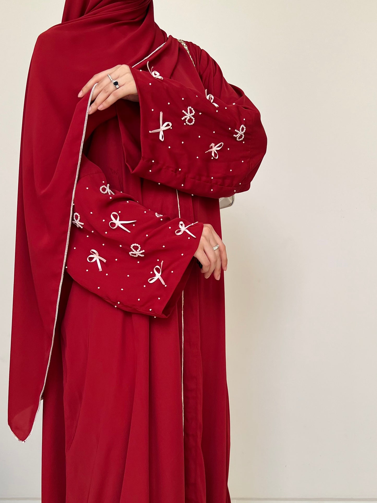 Cherry Red - Handwork Bows Abaya