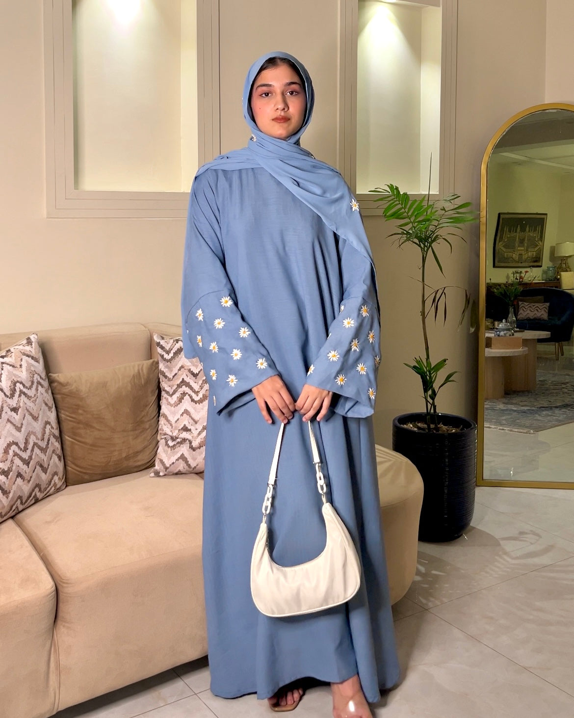 DENIM BLUE - DAISY EMBROIDERED ABAYA SET