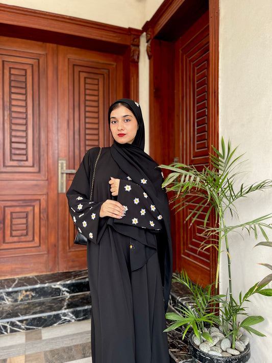 BLACK - DAISY EMBROIDERED ABAYA