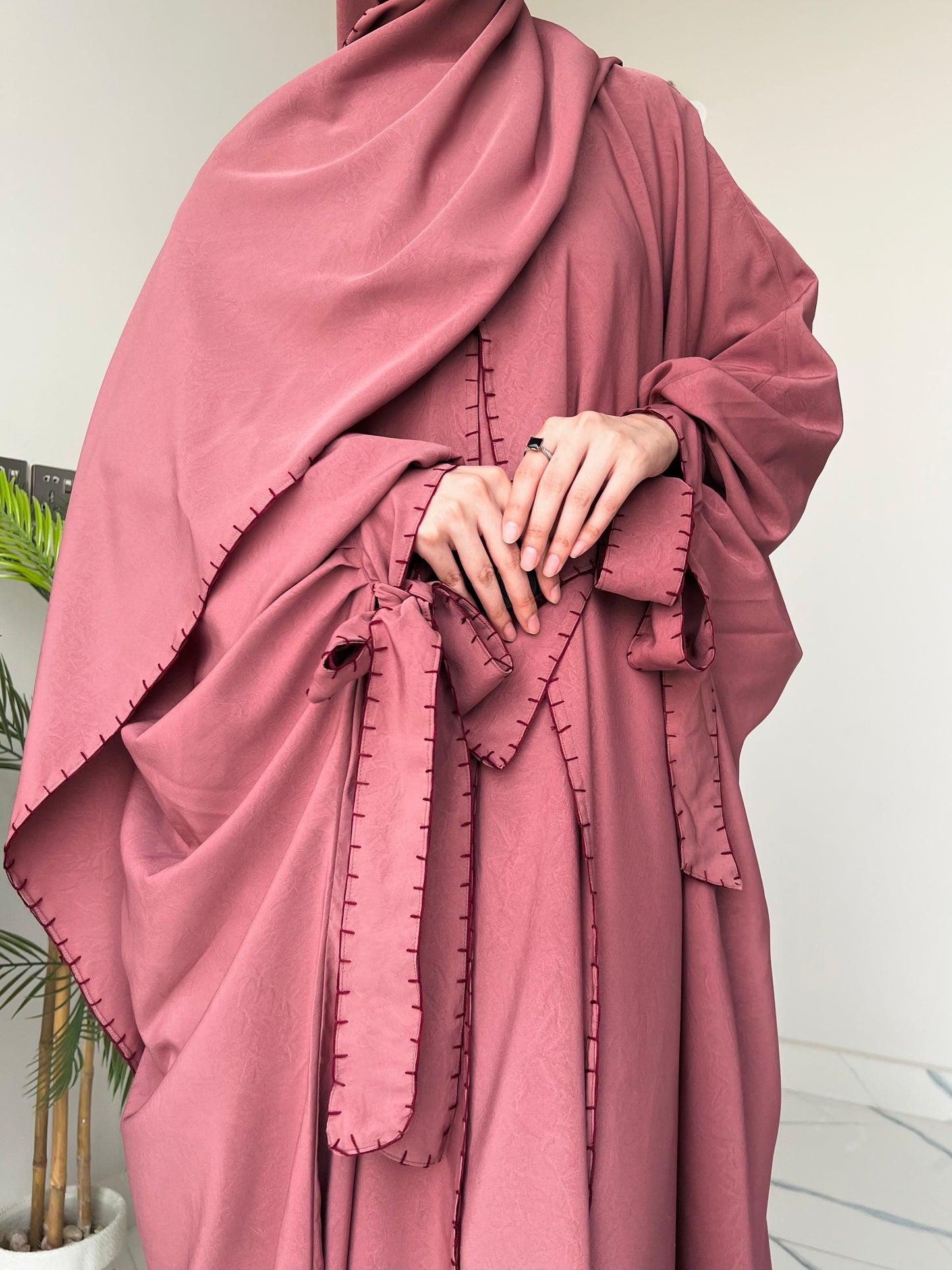 Pink - Drape Abaya Set