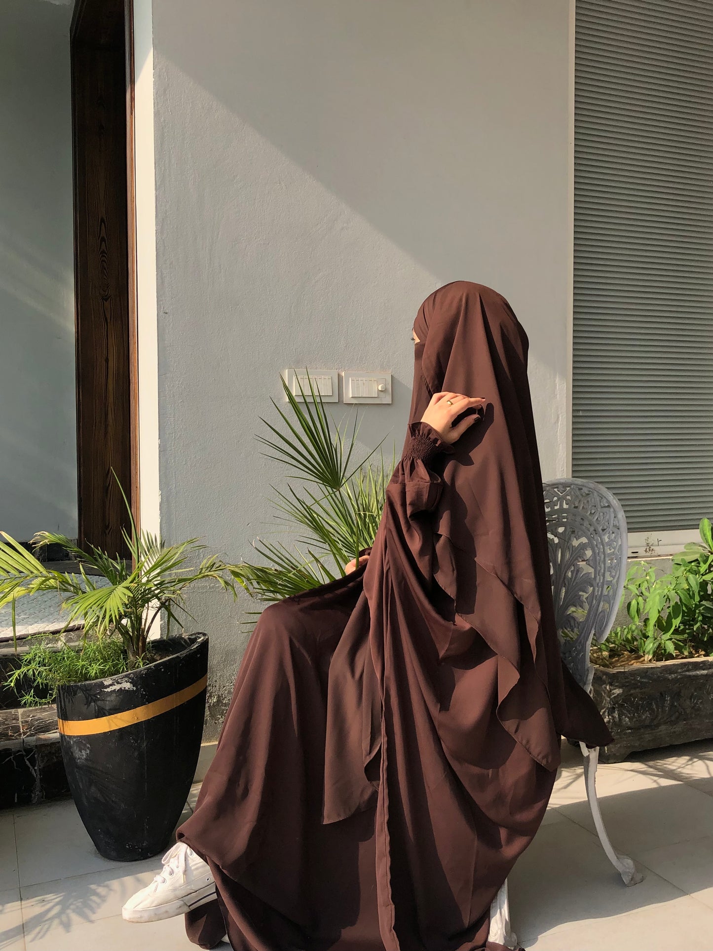 Chocco Brown Abaya And Double Layer Long Khimar