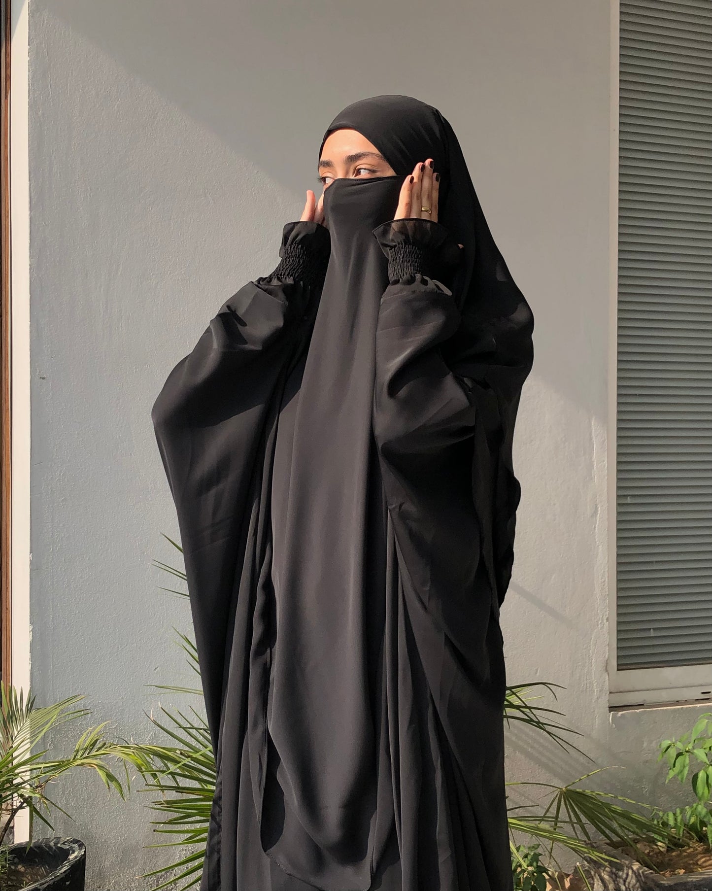 Black Abaya And Double Layer Long Khimar